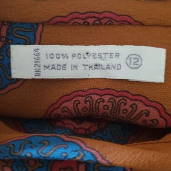 FOXCROFT Women's VINTAGE 70's Academia Mustard Bold Print Button Top Medium - Picture 8 of 9